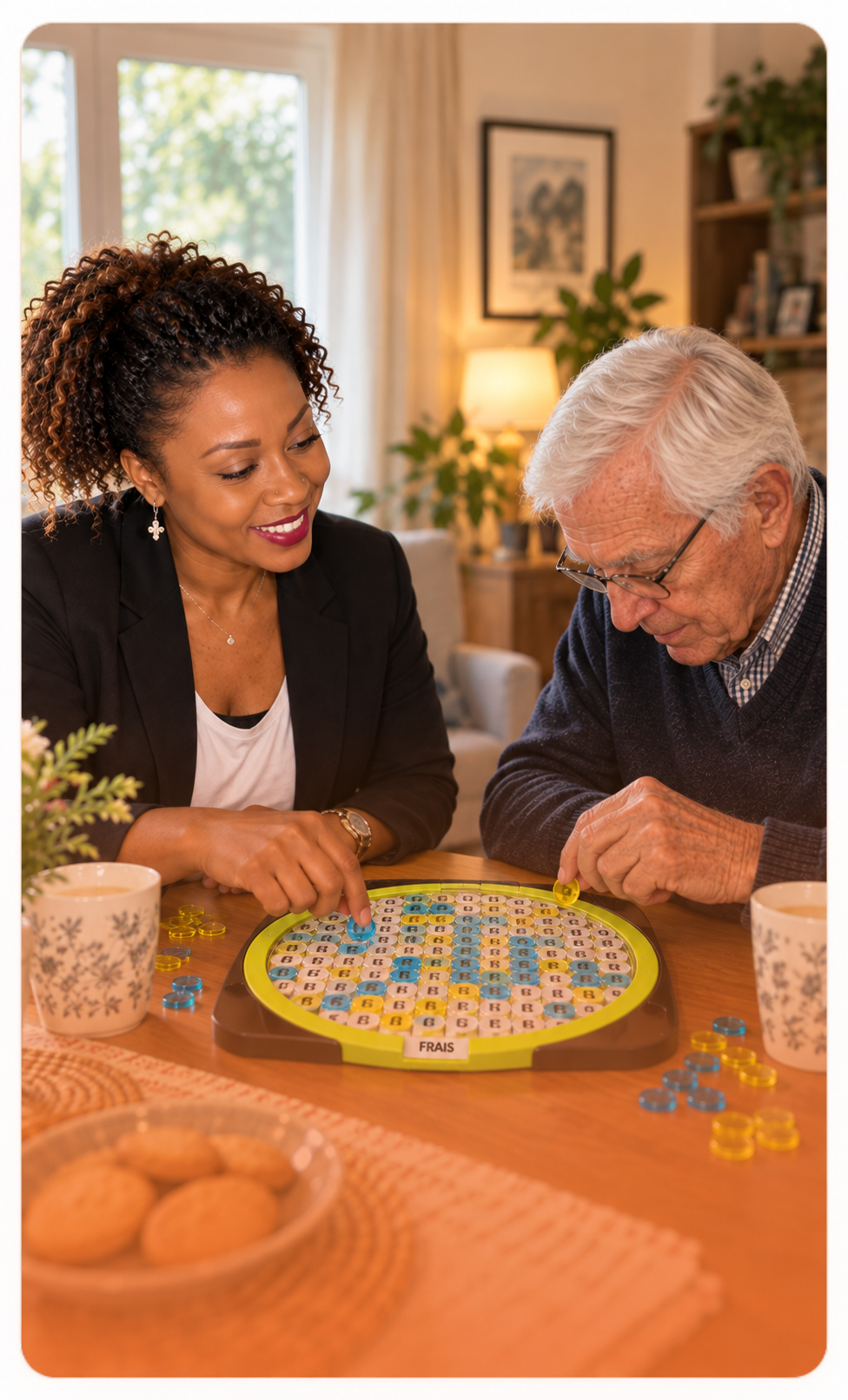 Stimulation cognitive — Jeux, lectures partagées et exercices de mémoire adaptés à chacun.